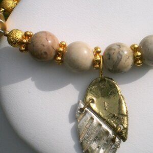 African Opal Gemstone Beaded Bracelet; Gemstone, Hand Beaded,